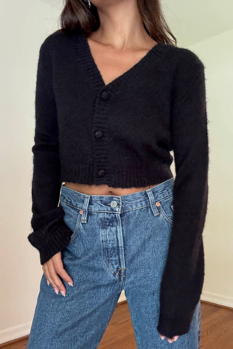 Wool Blended Lightweight Knit Cropped Cardigan