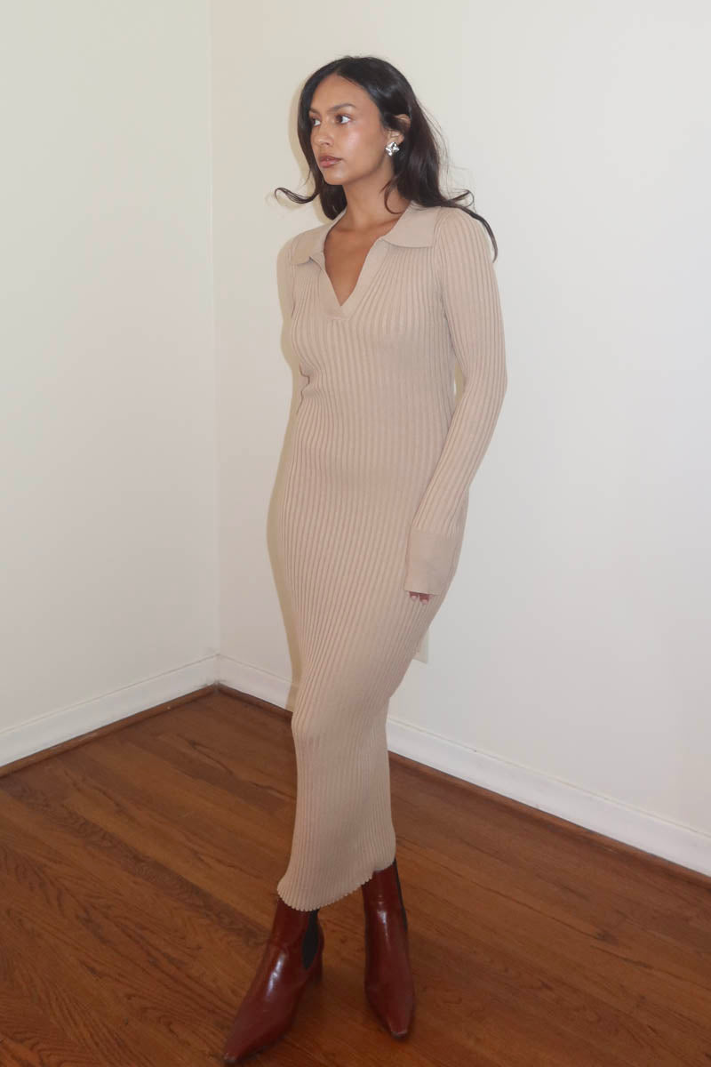 Rib Knitted Trumpet Sleeve Dress