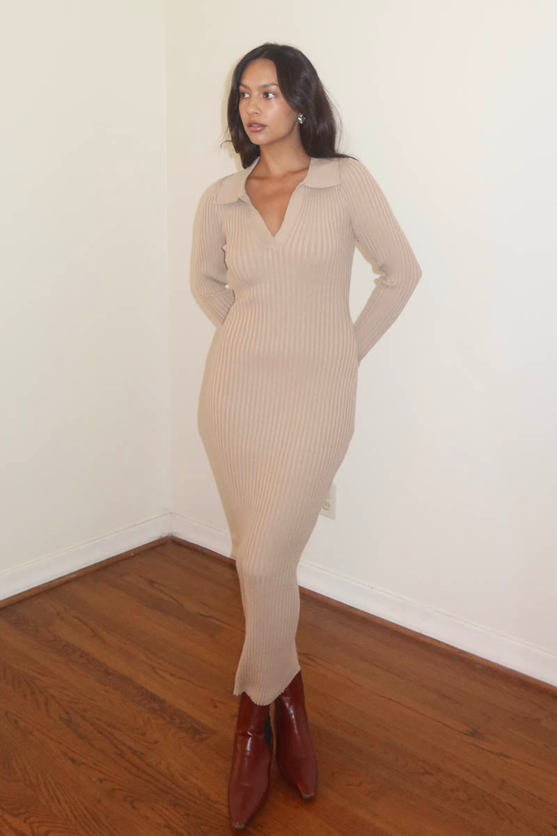 Rib Knitted Trumpet Sleeve Dress