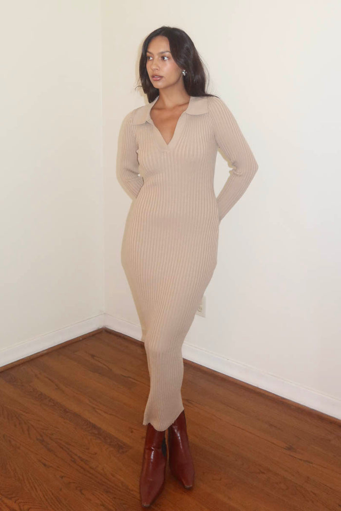 Rib Knitted Trumpet Sleeve Dress