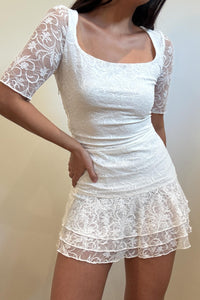 Floral Lace Square Neck Mini Dress