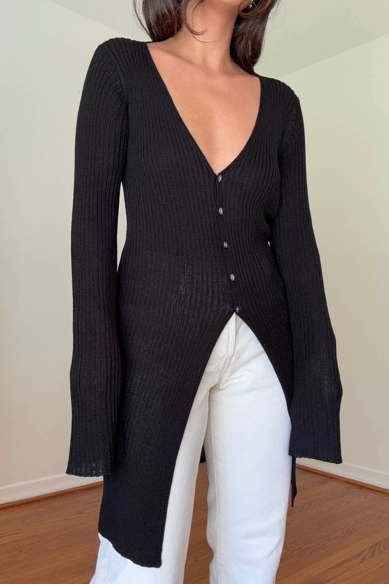 Ribbed Knit Long Cardigan