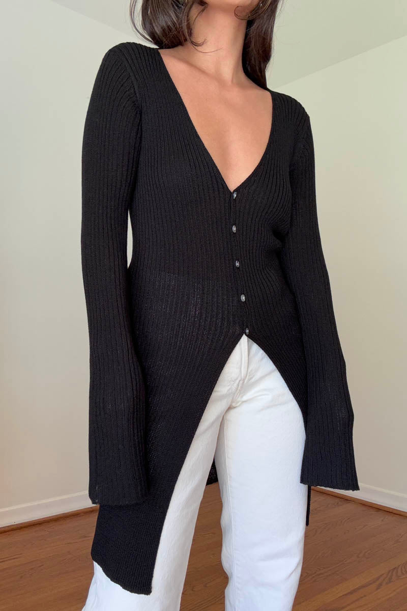 Ribbed Knit Long Cardigan