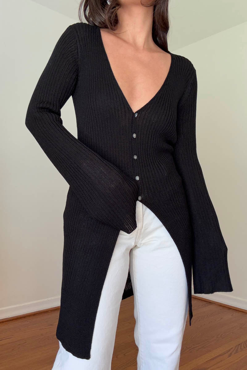 Ribbed Knit Long Cardigan