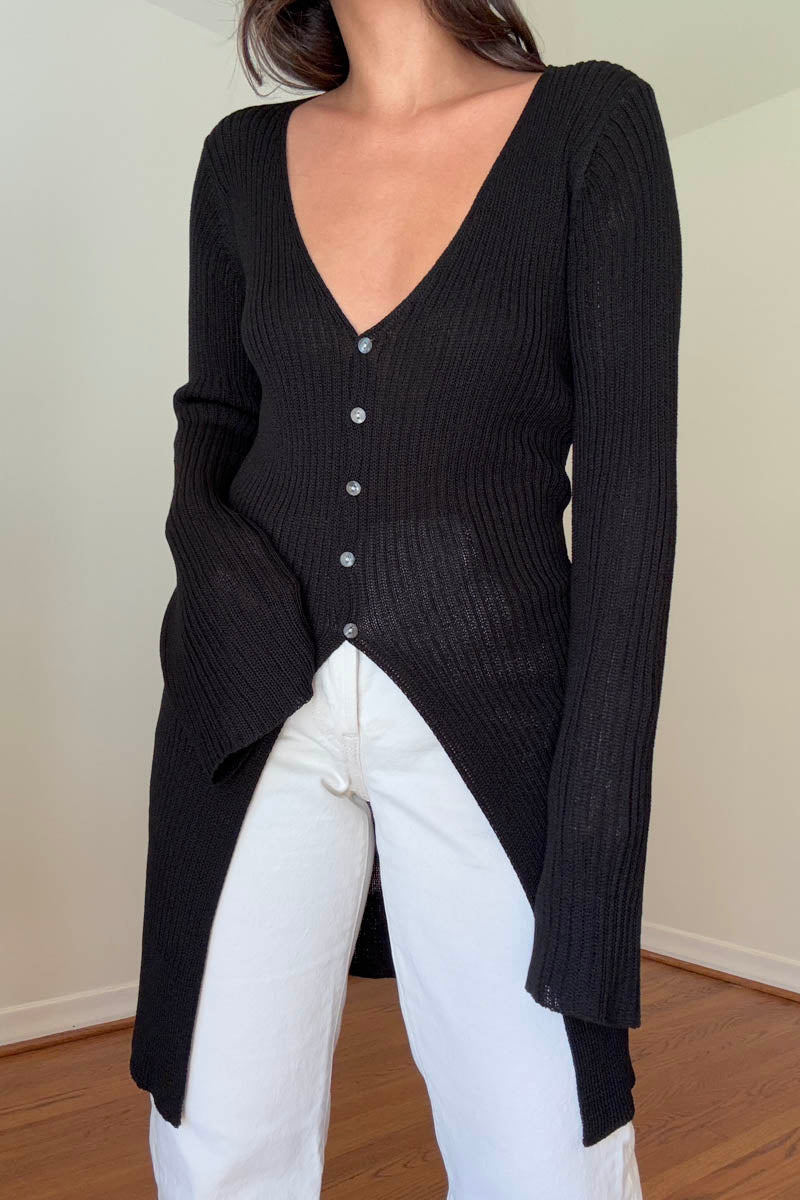 Ribbed Knit Long Cardigan