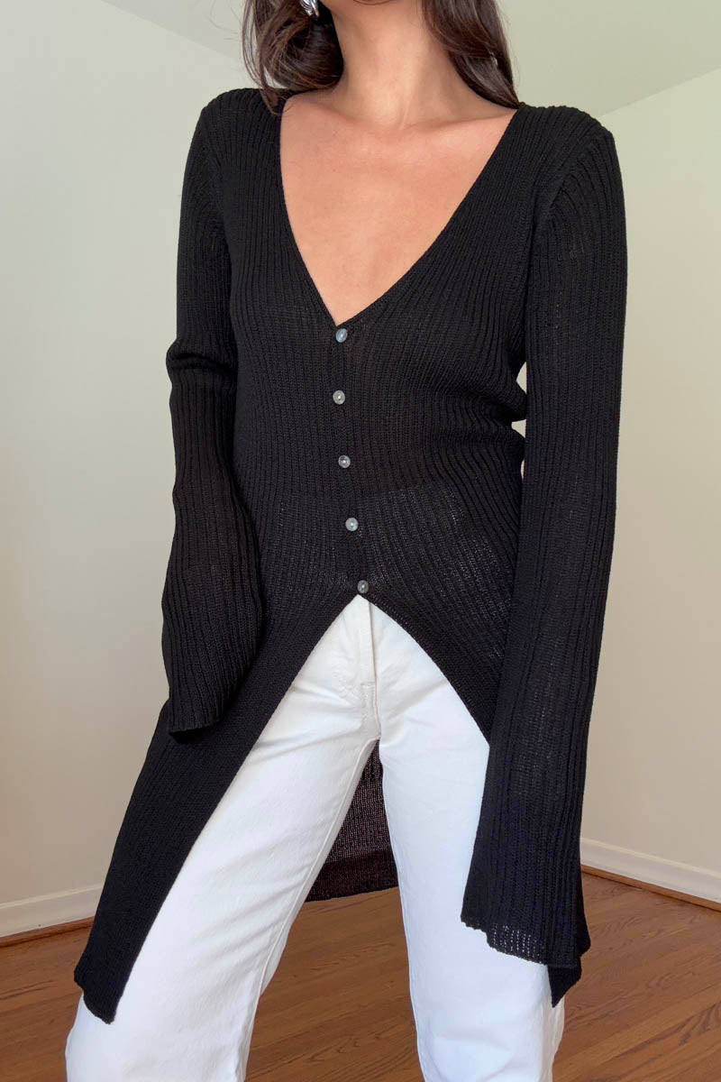 Ribbed Knit Long Cardigan