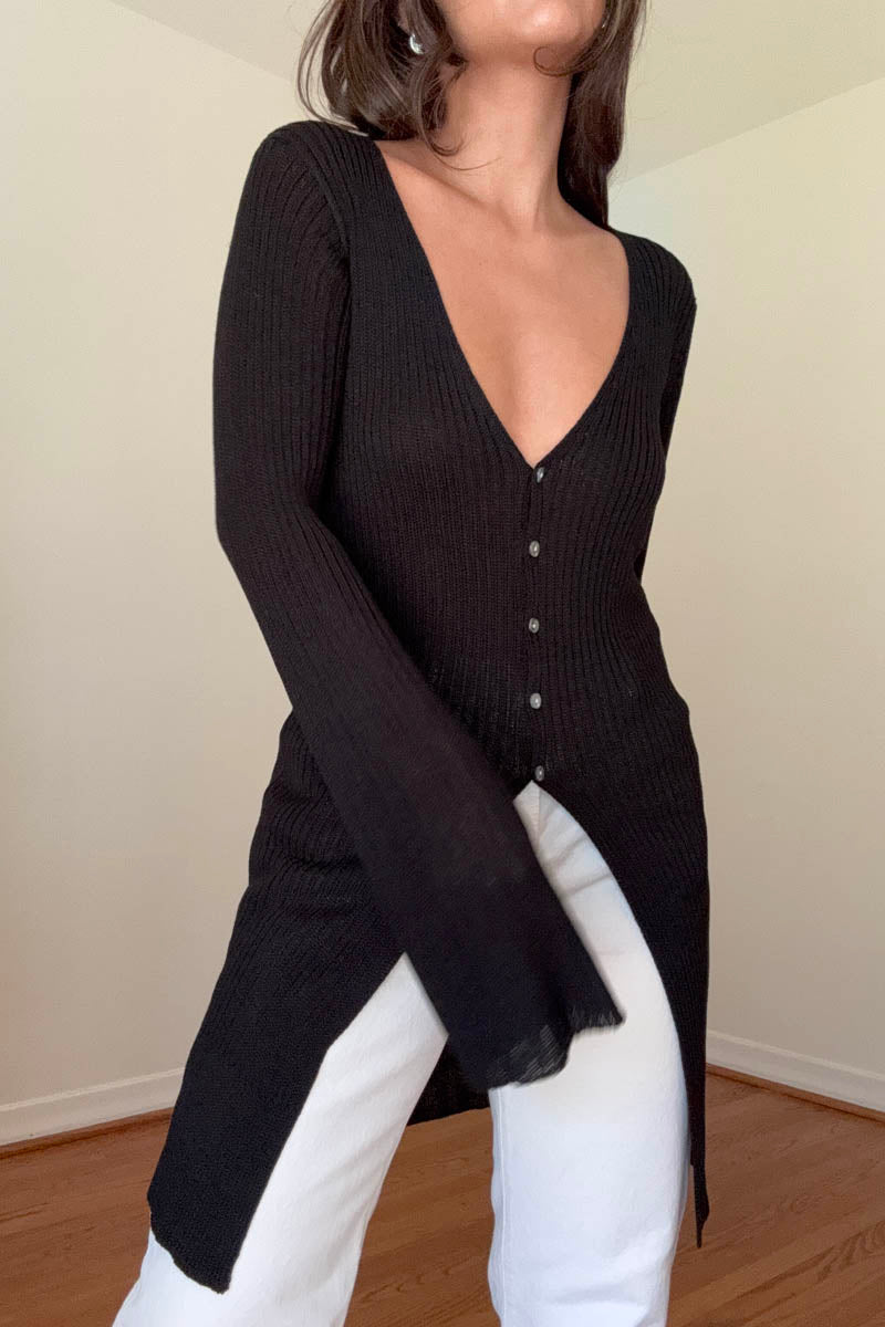 Ribbed Knit Long Cardigan