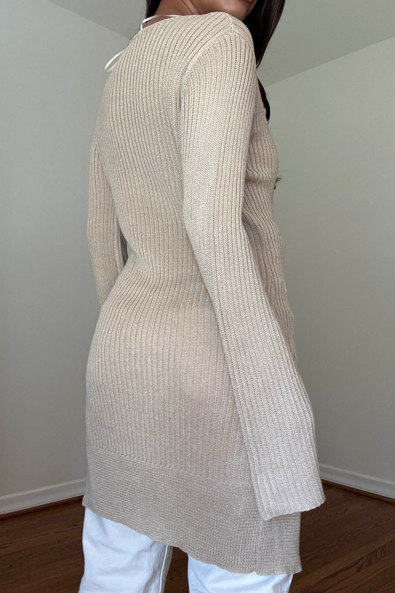 Ribbed Knit Long Cardigan