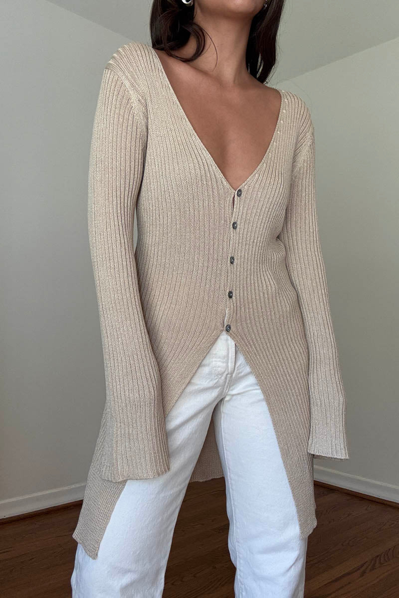 Ribbed Knit Long Cardigan