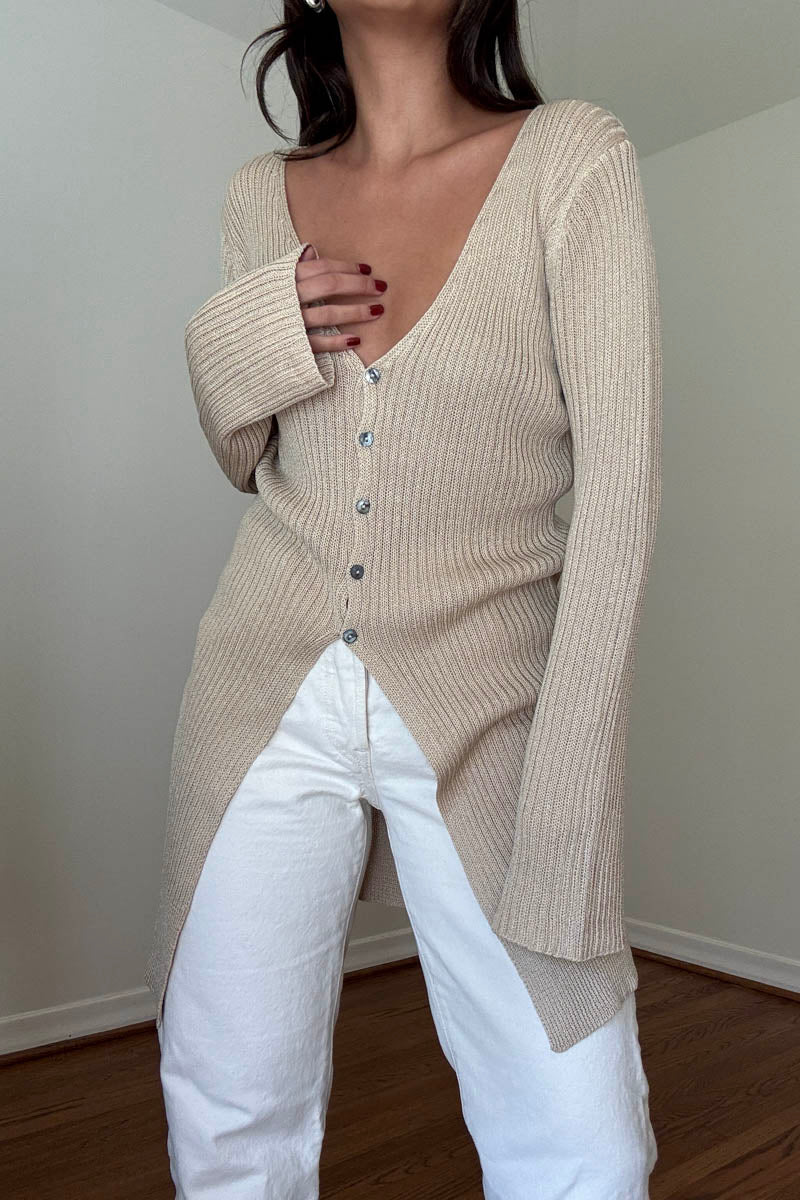 Ribbed Knit Long Cardigan