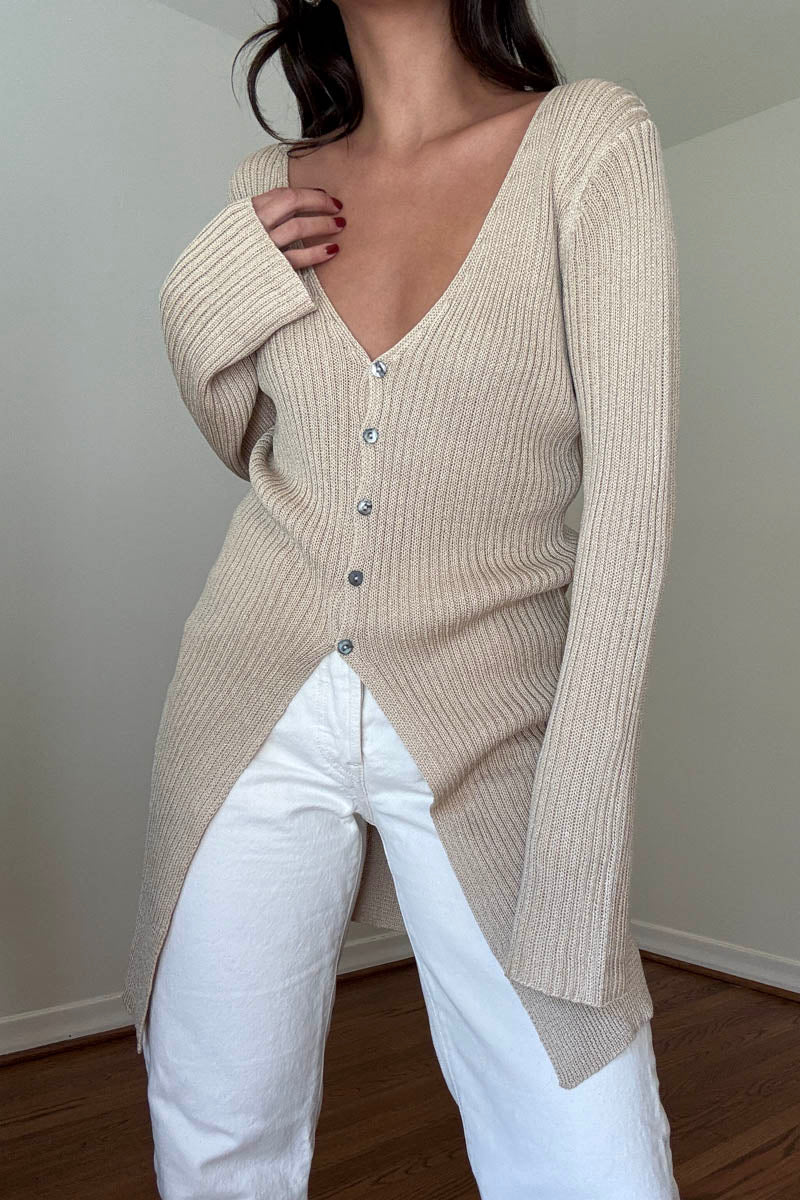 Ribbed Knit Long Cardigan