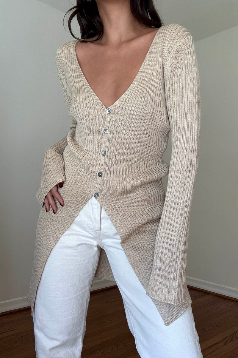 Ribbed Knit Long Cardigan