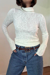 Cotton Blended Sheer Ribbed Knit Sweater