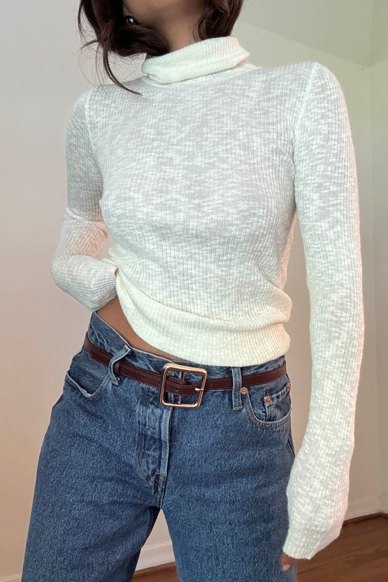 Cotton Blended Sheer Ribbed Knit Sweater