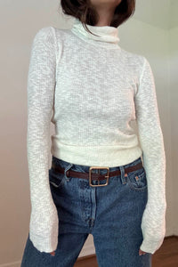 Cotton Blended Sheer Ribbed Knit Sweater