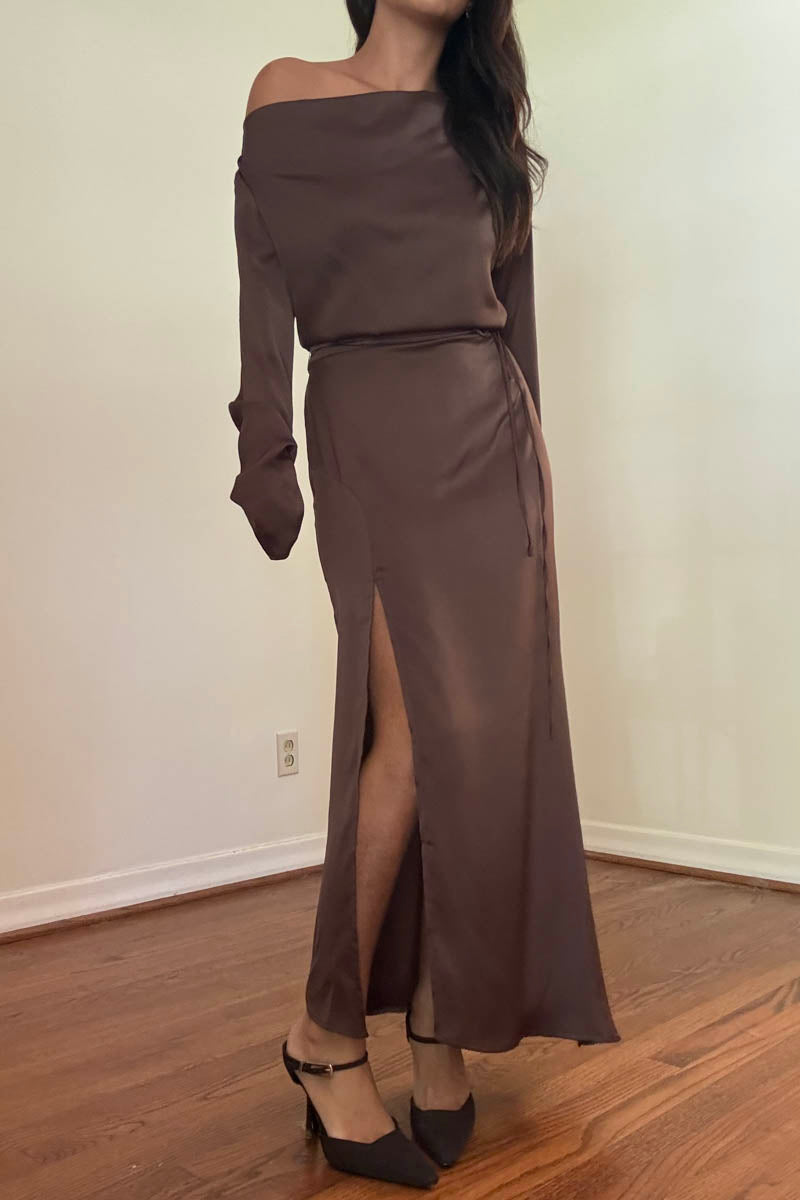 Satin Wide Cowl Neck Dress