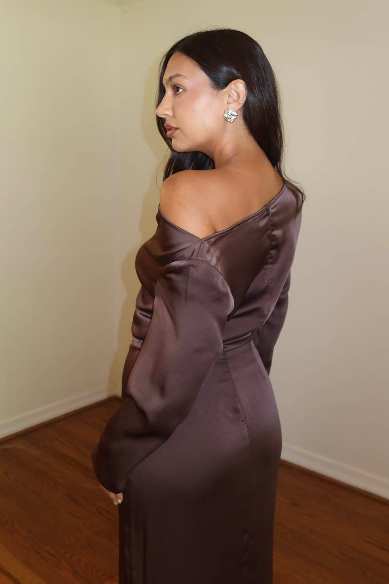 Satin Wide Cowl Neck Dress