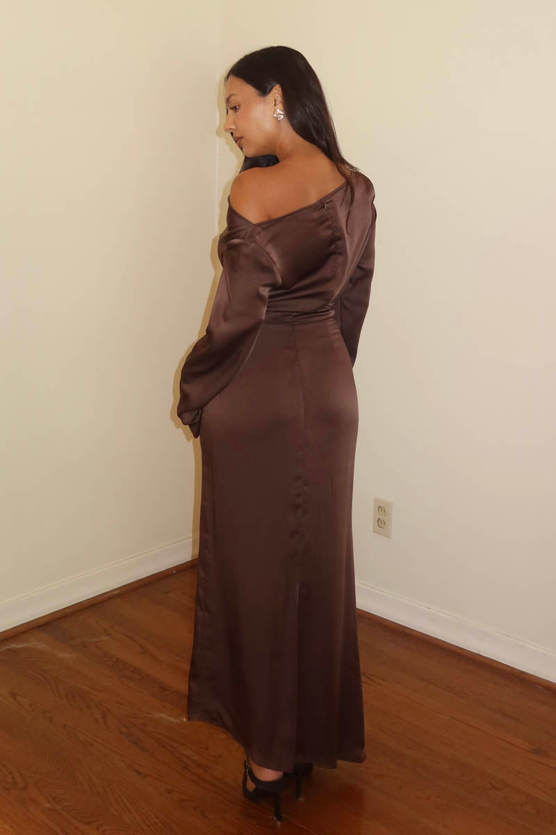 Satin Wide Cowl Neck Dress