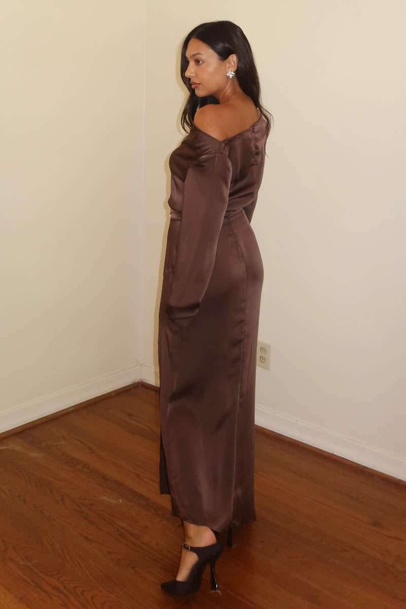 Satin Wide Cowl Neck Dress