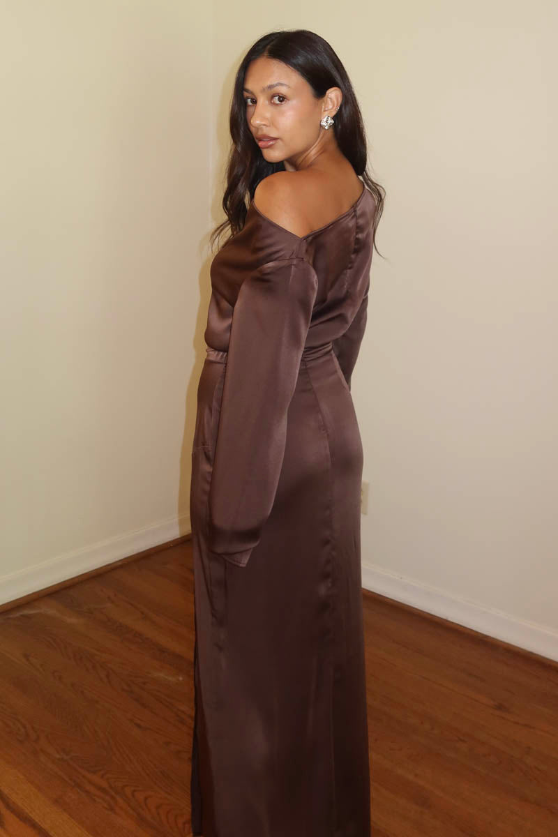 Satin Wide Cowl Neck Dress