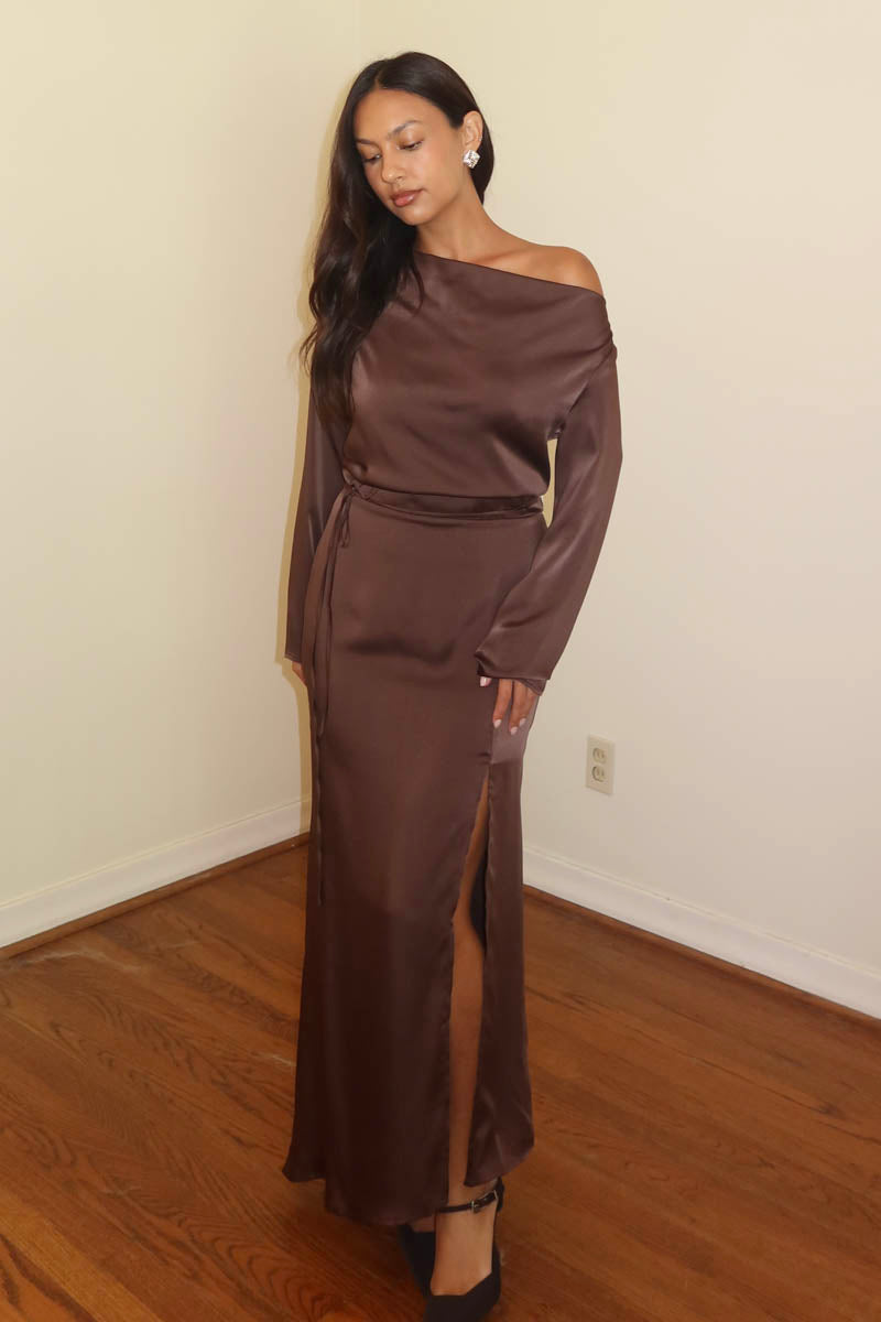 Satin Wide Cowl Neck Dress