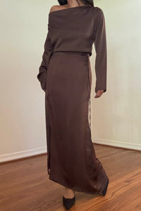 Satin Wide Cowl Neck Dress