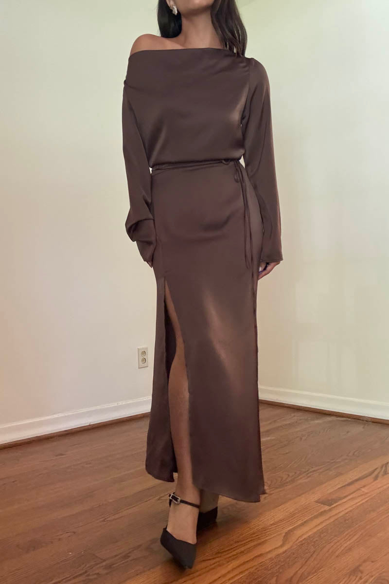 Satin Wide Cowl Neck Dress