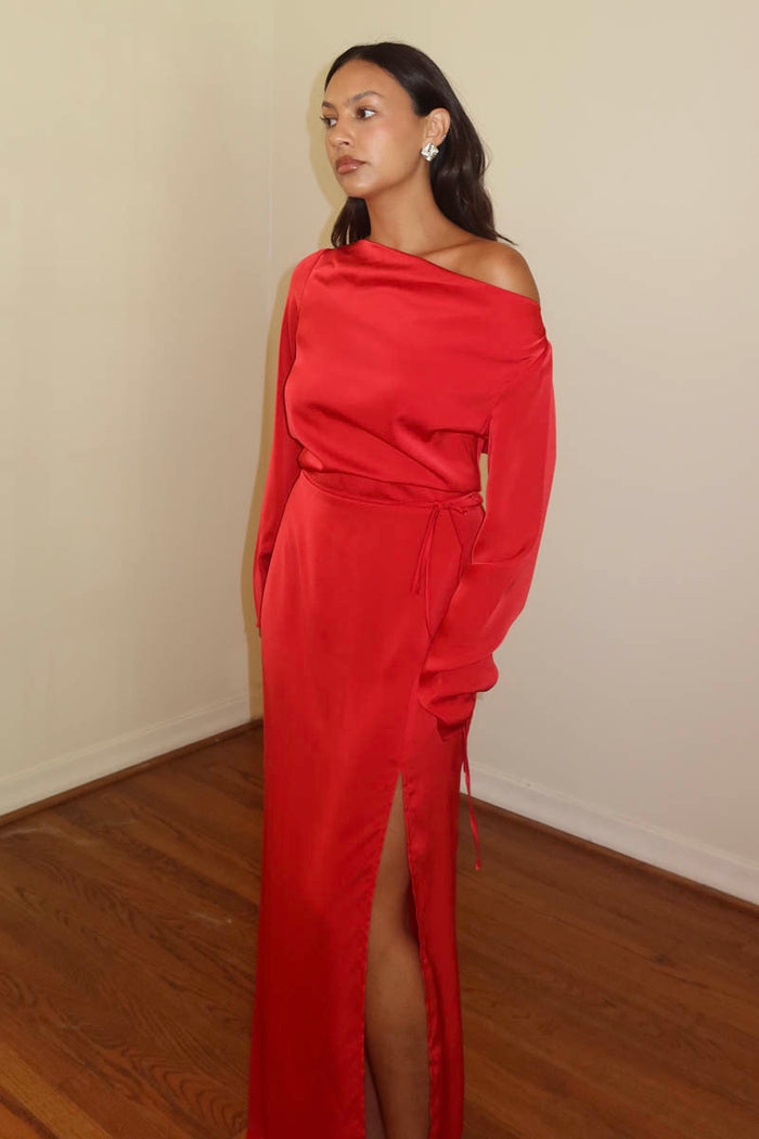 Satin Wide Cowl Neck Dress