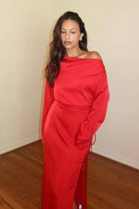 Satin Wide Cowl Neck Dress