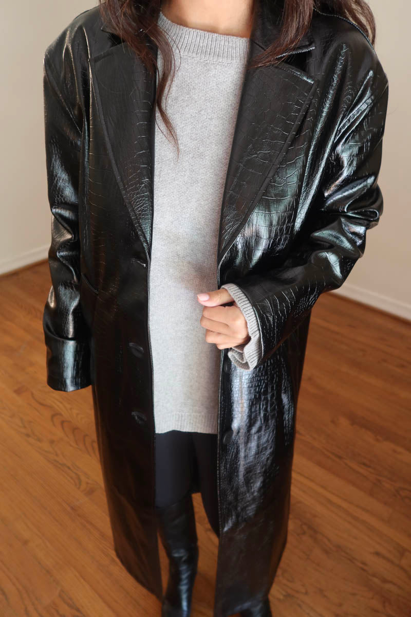 Oversized Faux Croc Textured Coat