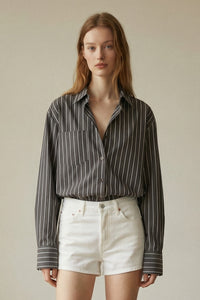 Stripe Oversized Button Down Long Sleeve Shirt