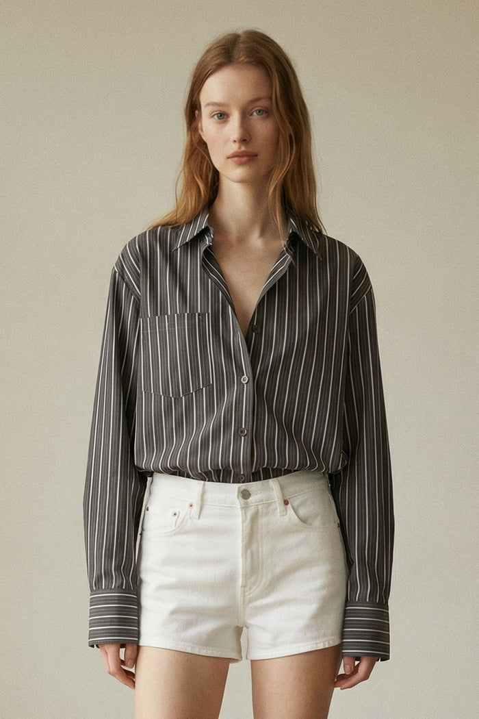 Stripe Oversized Button Down Long Sleeve Shirt