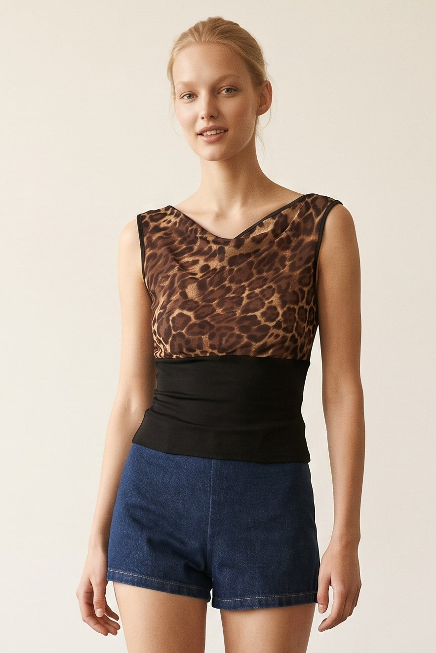 Leopard Print Chiffon Multi Neck Top