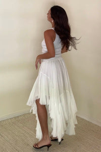 Mid Elastic Waist Asymmetrical Hem Maxi Skirt
