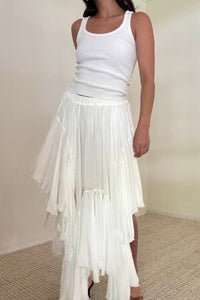 Mid Elastic Waist Asymmetrical Hem Maxi Skirt