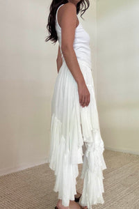 Mid Elastic Waist Asymmetrical Hem Maxi Skirt