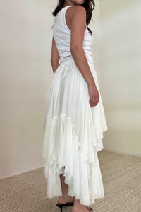 Mid Elastic Waist Asymmetrical Hem Maxi Skirt