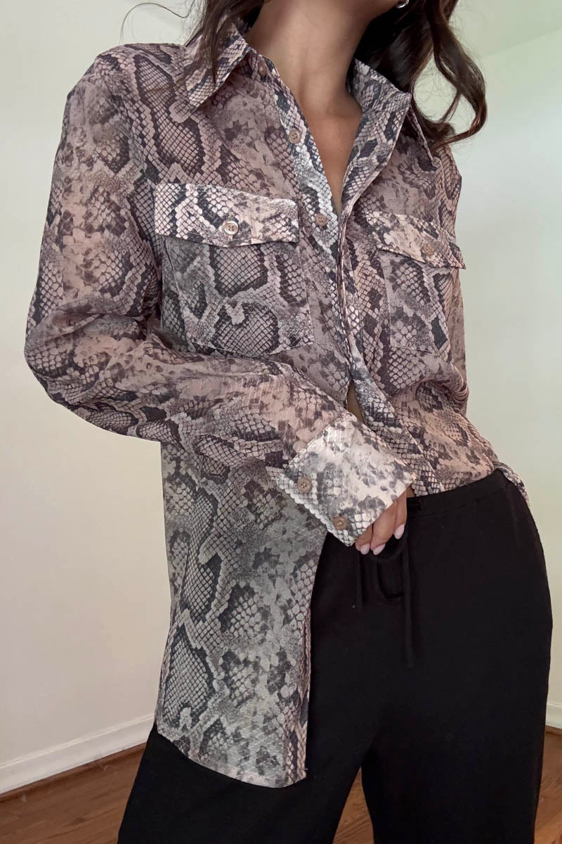 Sheer Python Print Button Up Shirt