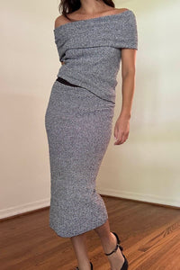 Striped Knit Off-Shoulder Top & Midi Skirt Set