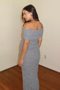 Striped Knit Off-Shoulder Top & Midi Skirt Set