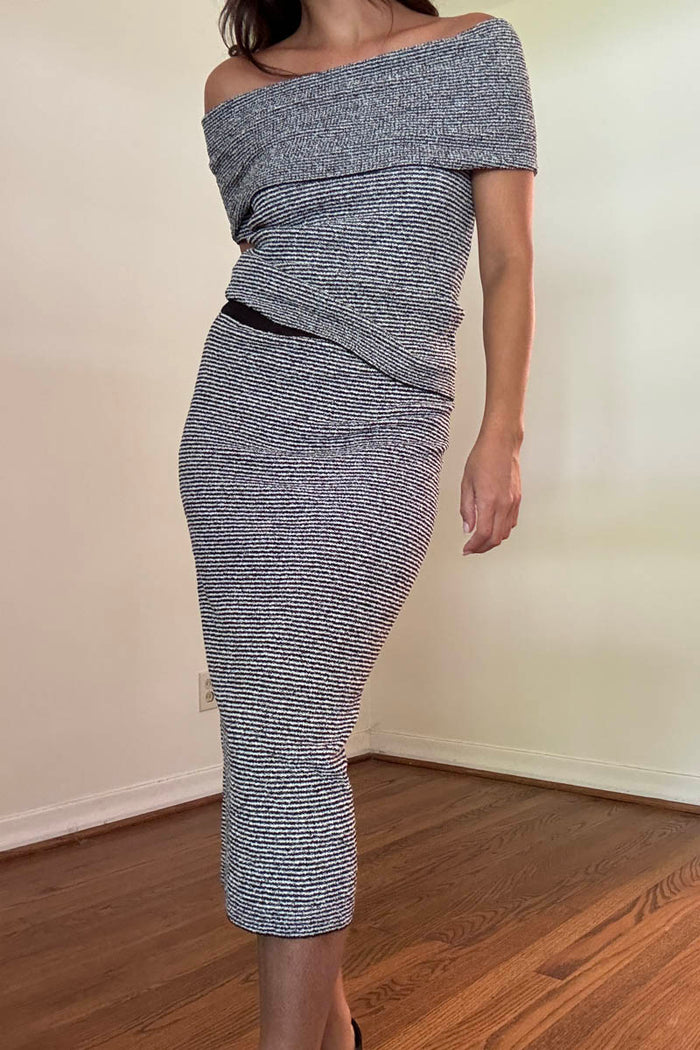 Knit Off Shoulder Long Sleeve Top W/ Skirt Sets