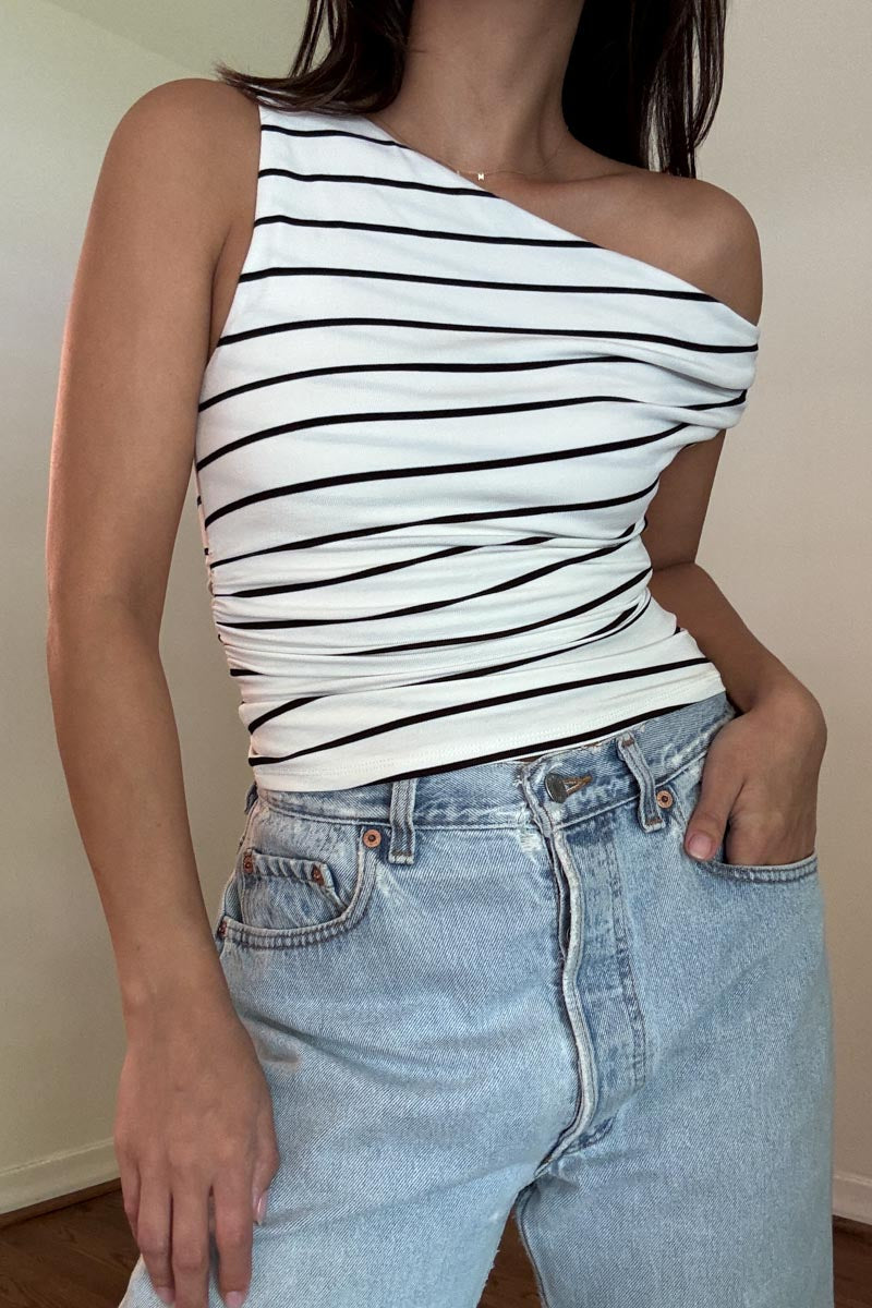 Knit One Shoulder Asymmetric Neck Top