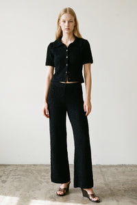 Bouclé Knit Button Top & Wide Leg Pants Set | Two-Piece Textured Co-ord