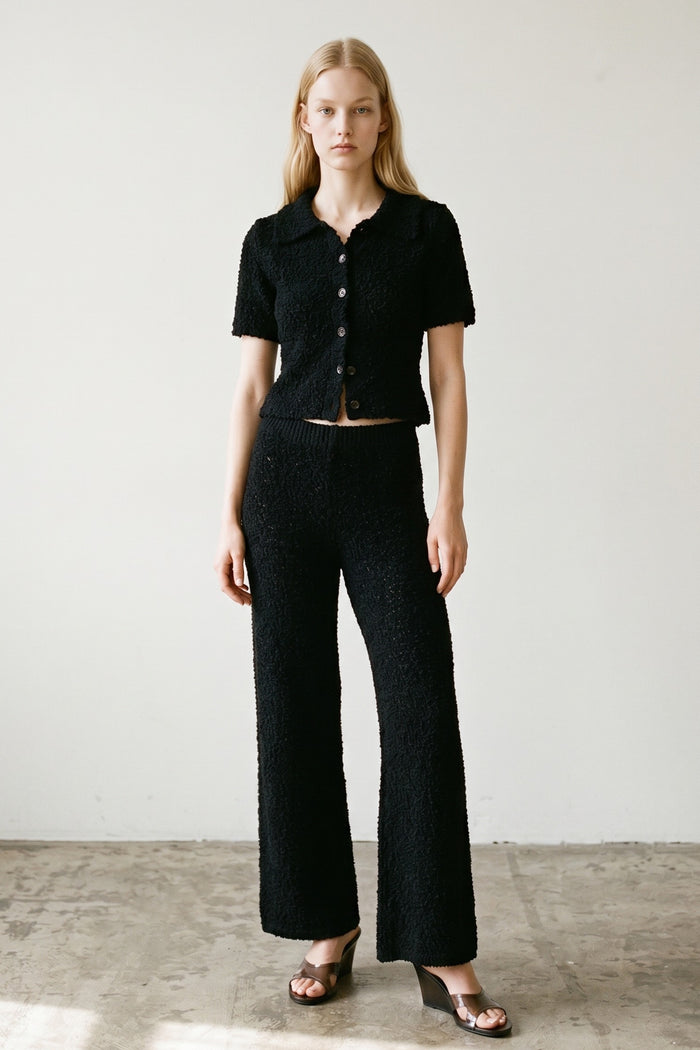 Bouclé Knit Button Top & Wide Leg Pants Set | Two-Piece Textured Co-ord