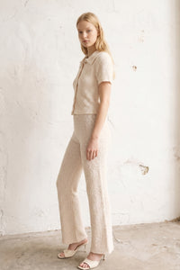 Bouclé Knit Button Top & Wide Leg Pants Set | Two-Piece Textured Co-ord