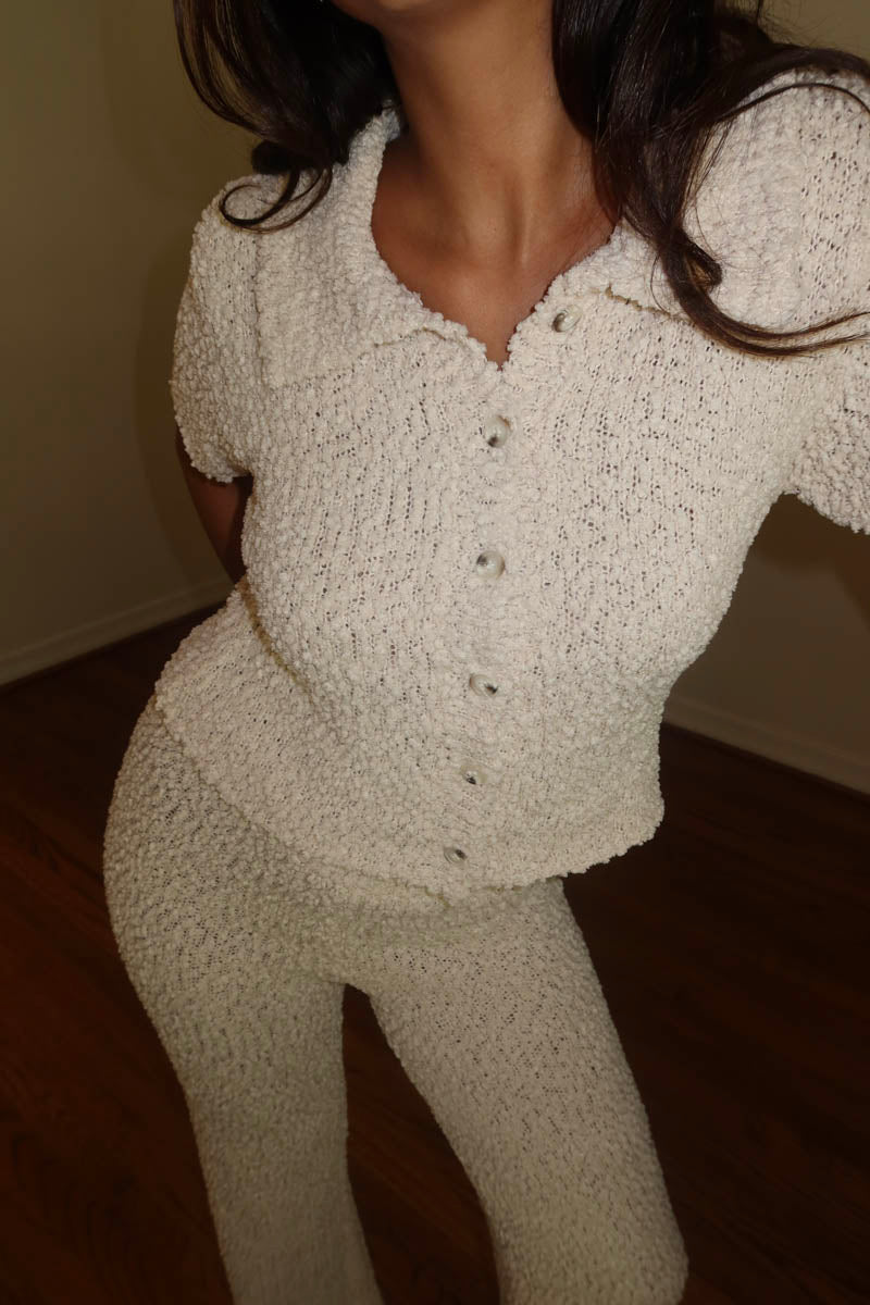 Knit Button Up Top With Pants Sets