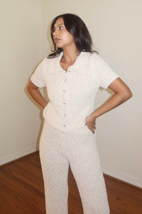 Knit Button Up Top With Pants Sets