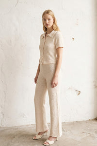 Bouclé Knit Button Top & Wide Leg Pants Set | Two-Piece Textured Co-ord