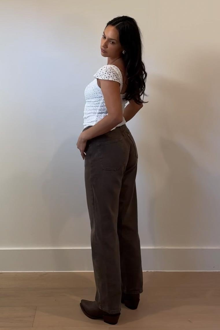 Eyelet Square Neck Button Front Crop Top