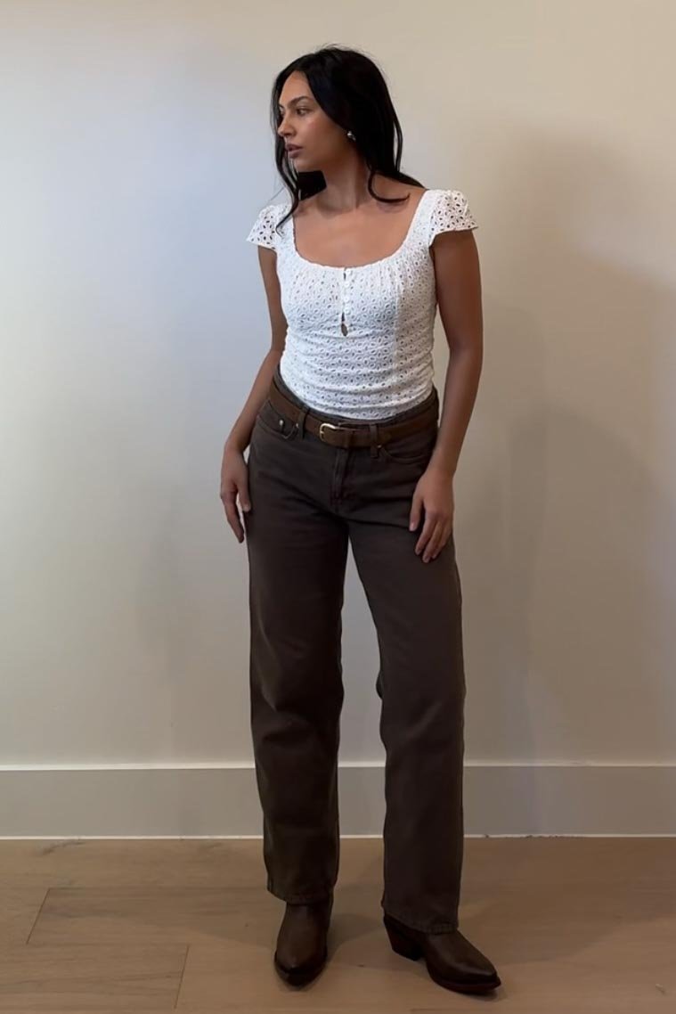 Eyelet Square Neck Button Front Crop Top